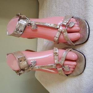 Bridget Sandal In Brown Metallic With Silver Rhinestones Charms Size 7
